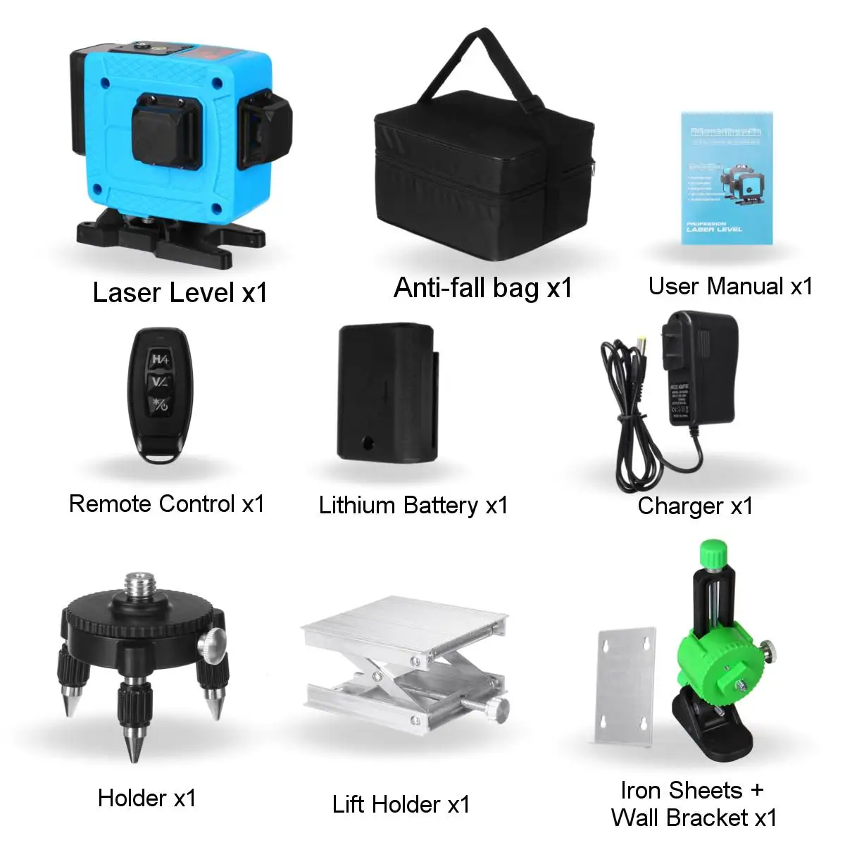 

12 Line Laser Level Powerful Green Light 3D Remote Control Measure W/Wall Attachment Frame Self-Leveling System Green Beam Laser