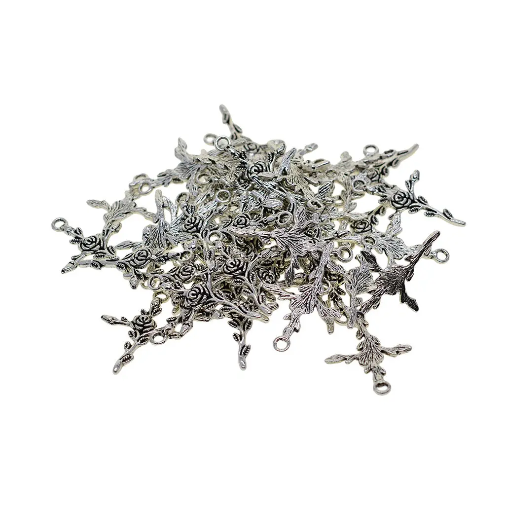 

50 Pieces Tibetan Silver Vintage Flowers Cross Charm Pendants