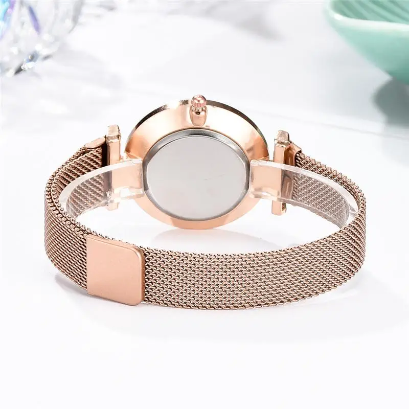 

2021 Women Fashion Magnetic Watches Luxury Rose Gold Stainless Steel Watch with Mesh Strap Quality Classic Ladies Wristwatches