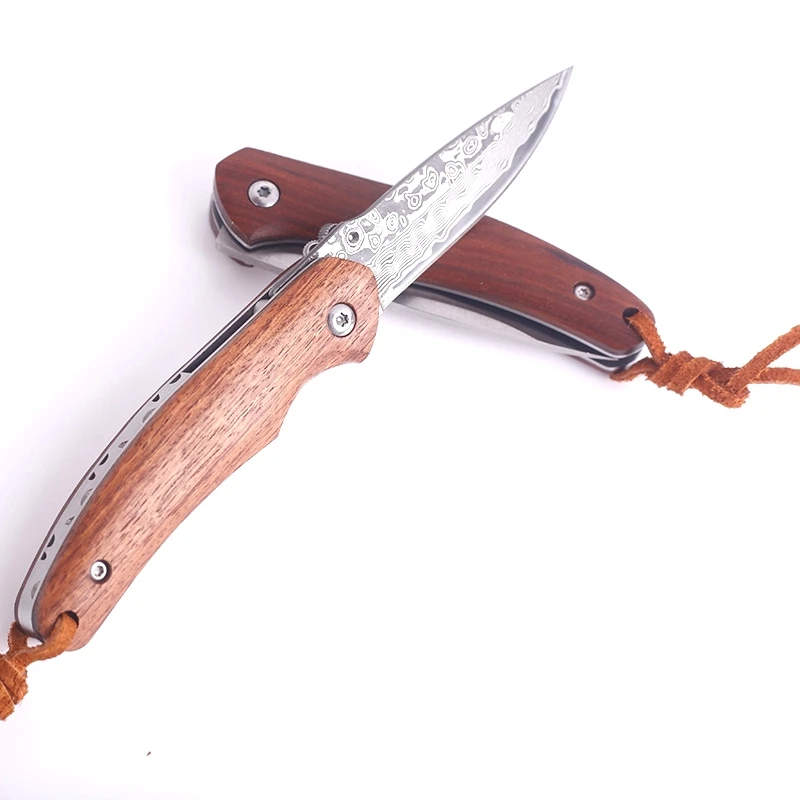 Дамасский складной нож тактический карманный Клинок с узором для выживания