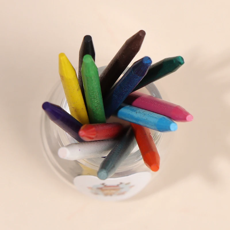 

1 Set(1 Bottle+12 Crayons) 1/12 Scale Mini Dollhouse Miniature Crayon For Stationery Doll House Accessories