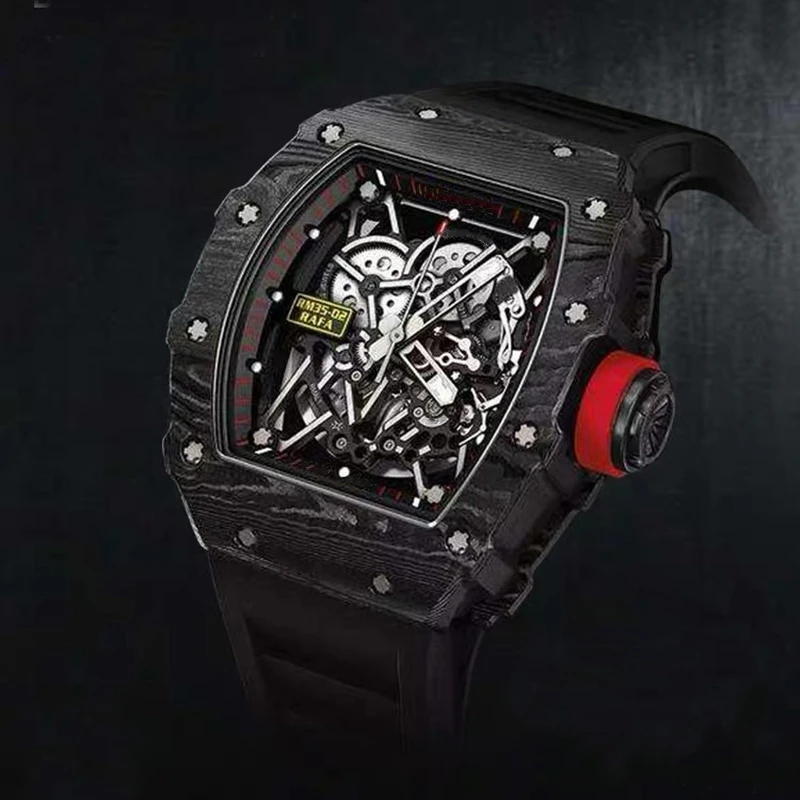 

Мужские наручные часы Three-di RM 35-02, мужские наручные часы с автоматическим механическим ремешком из углеродного волокна и красной короной