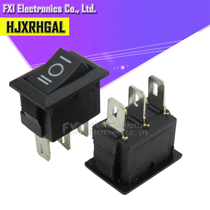 3Pin 3 block Black 10 шт. кнопочный переключатель 10x15 мм SPST 2Pin 3pin 3A 250V KCD11 оснастка вкл. Выкл. Кулисный переключатель 10 мм* 15 мм черный красный белый - Цвет: 3Pin 3 block Black