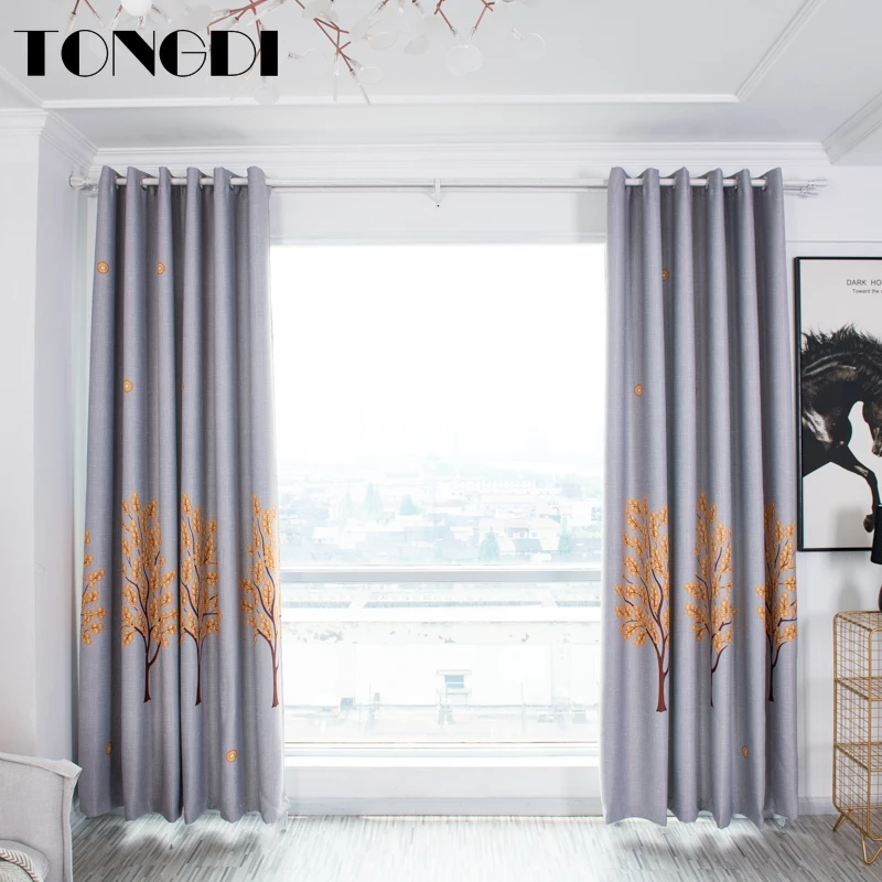 Элегантные светонепроницаемые шторы TONGDI с цветочным принтом и листьями дерева