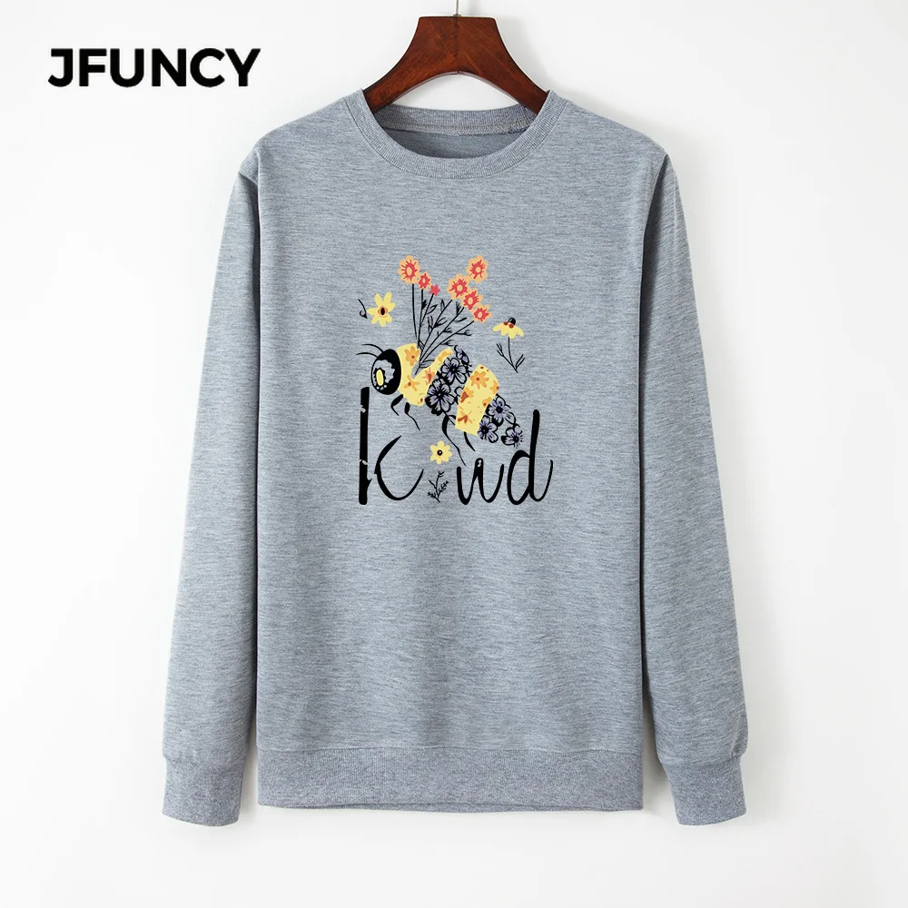 

JFUNCY 2020 Autumn Plus Size Women Pullover Female Casual Hoody O Neck Long Sleeve Hoodie Cute Bee Print Tops Mujeres Sweatshirt