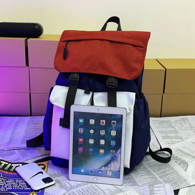 

New Panelled Color Women Backpack Fashion Drawstring Book Bag Female Oxford Schoolbag For Teenage Girls Travel Back Pack Mochila