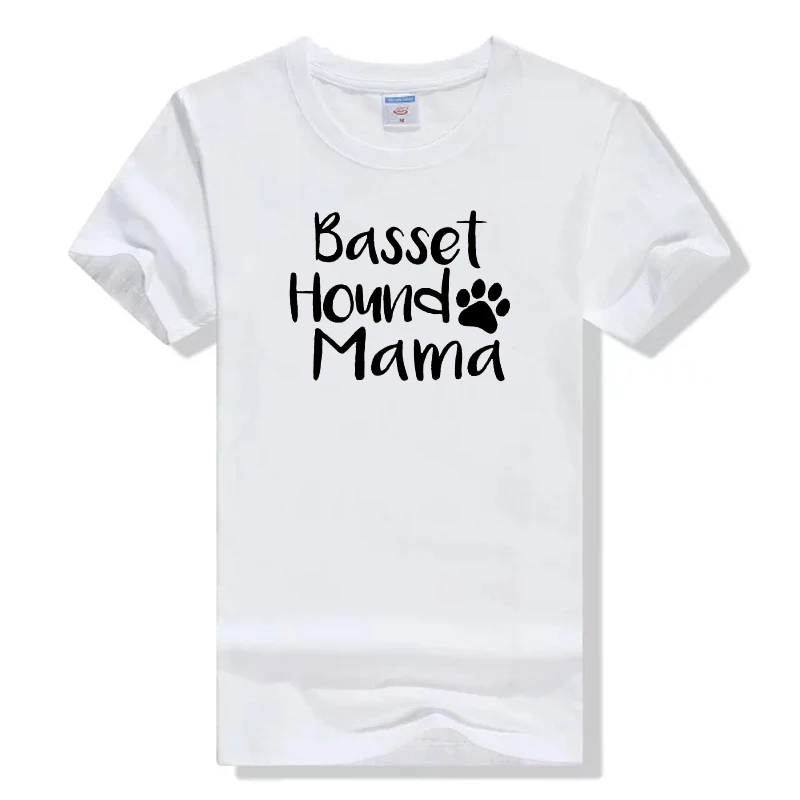 

Basset Hound Mama Printed New Arrival Women's Summer Funny Casual Cotton T-Shirt Dog Mom Life Shirt Graphic Lover Gift