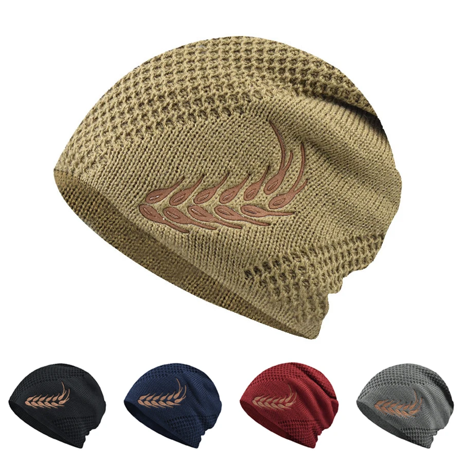 

Fashion Men Women Winter Beanies Hat Wheat Embroidery Velvet Inside Warm Knitted Cap Skullies Beanies Solid Knit Hats Gorras