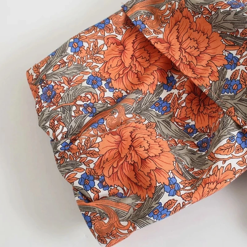 

Summer Women Flower Printing Slash Neck Cascading Ruffle Blouse Female Lantern Sleeve Shirt Smock Casual Lady Crop Tops S8837