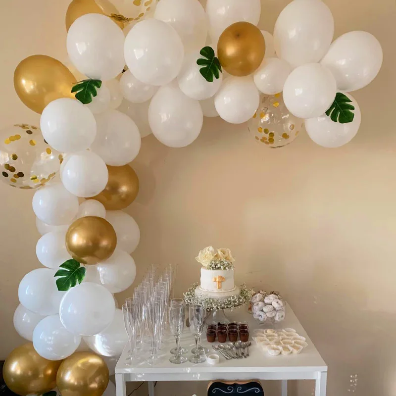 

1set Gold White Latex Balloons Arch with Turtle Leaf Birthday Party Decoration Air Helium Ballons Kids Baby Shower Gifts Baloons