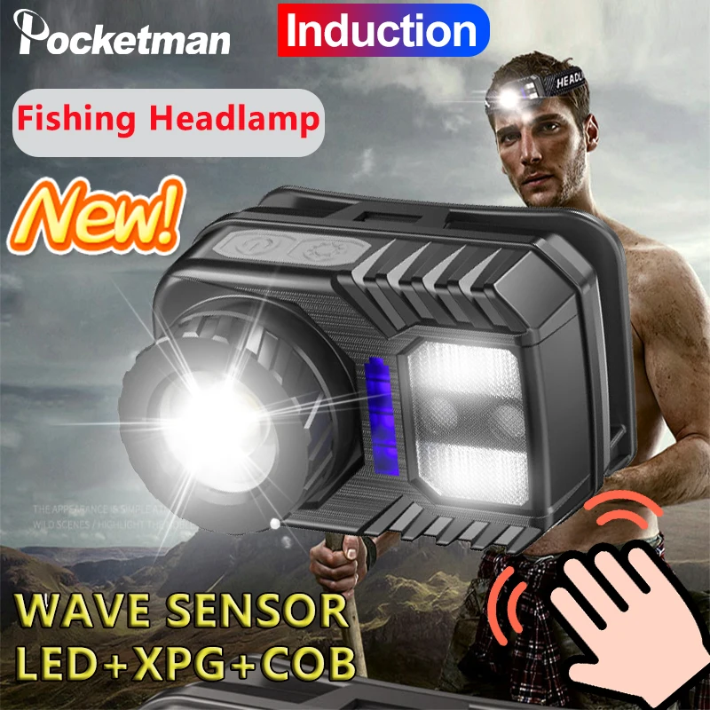 

High Lumen Body Motion Sensor Headlight Induction COB LED Headlamp Waterproof Head Lamp Zoomable Head Lamp with Built-in Battery