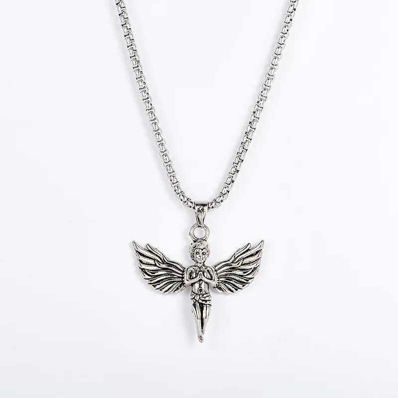 

XIAOBOACC Korean Fashion Hip Hop Necklace for Men Titanium Steel Cupid Angel Pendant Neck Chain Necklace Wholesale