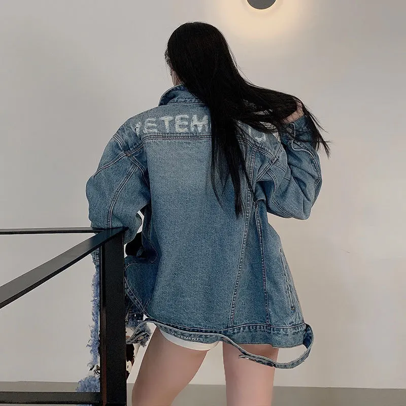 

Ветровка в стиле хип-хоп для мужчин и женщин, джинсовая куртка от известного бренда, с дырками, одежда для мужчин