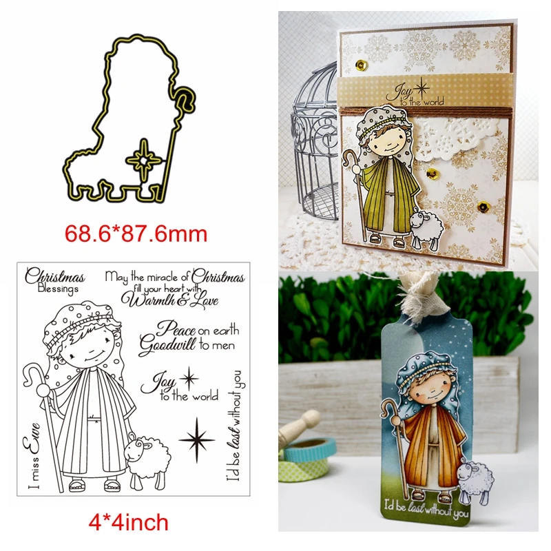 

Rural Shepherd Girl Sheep Christmas Blessings Letter Metal Cutting Dies Match Combine Clear Silicone Stamps Decoration Paper New