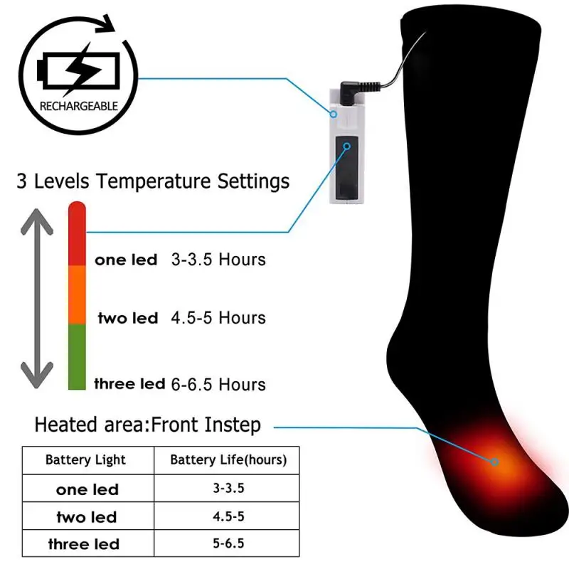 One Size Charging Heating Socks Electric Heated Winter Foot Feet Warmer Rechargeable Outdoor Hunting Thermal Cotton |