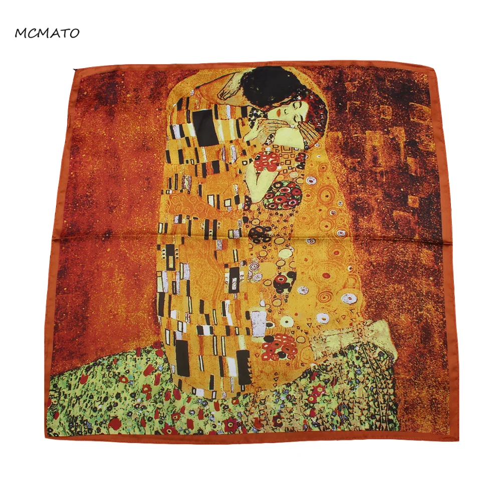 Krim's масляная живопись поцелуй шелковый шарф бандана женский 55 см * квадратные