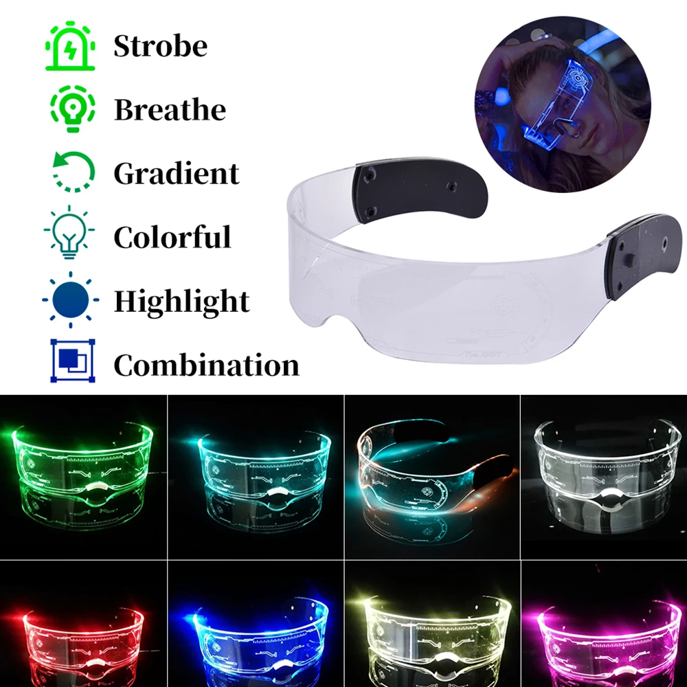 

Colorful EL Luminous Glasses Led Light Up Visor Eyeglasses for Bar KTV Christmas Birthday Party New Year Decorations Sun Glasses