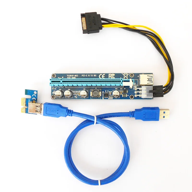 Обновленное издание VER008C Riser PCI-E 1x к 16x Card светодиодный USB 3 0 6pin power для BTC Asic Bitcoin Miner