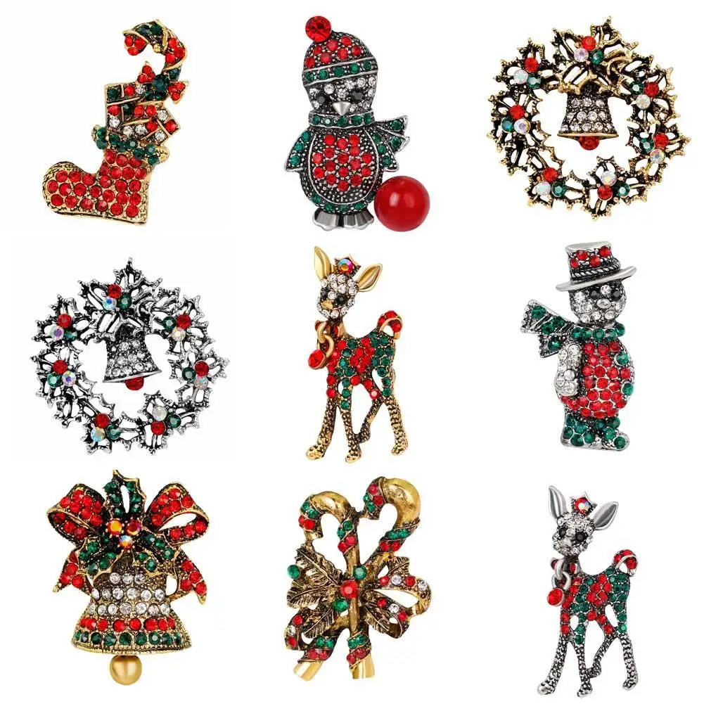 

Merry Christmas Brooches Green Rhinestone Star Christmas Tree Brooches Women Men Party New Year Broo