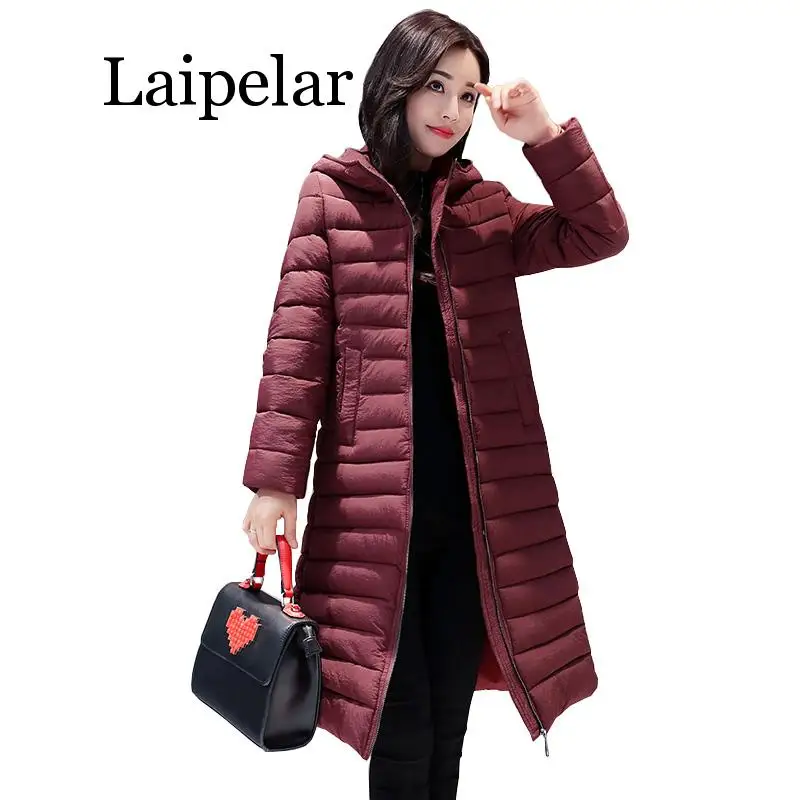 

Новинка, теплые пуховики Laipelar, Женское зимнее длинное стеганое черное пальто с капюшоном, куртка 2019, парки для женщин