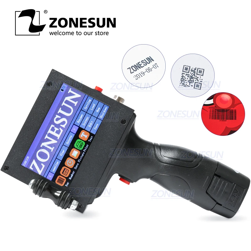 

ZONESUN QR Bar batch code date serial number logo expiry date label portable handheld thermal Digital inkjet printer