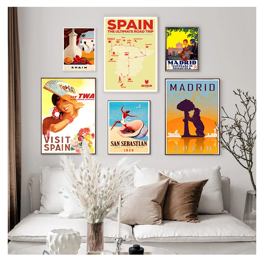 

Canvas Painting Vintage Wall Kraft Posters Coated Wall Stickers Home Decorative Pictures Gift Spain Madrid San Sebastain Travel