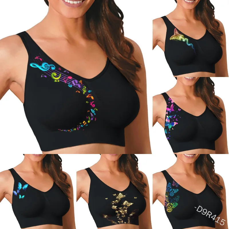 

WEPBEL Sports Bra Women's Casual Printed Slim V-neck Camis Summer Fashion V-neck Sleeveless Spaghetti Strap Backless Top