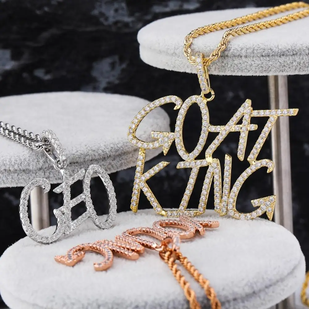 TOPGRILLZ Custom Name Iced Out Tennis Chain Letters Pendants Necklaces Men's Charms Zircon Hip Hop Jewelry With 4mm | Украшения и