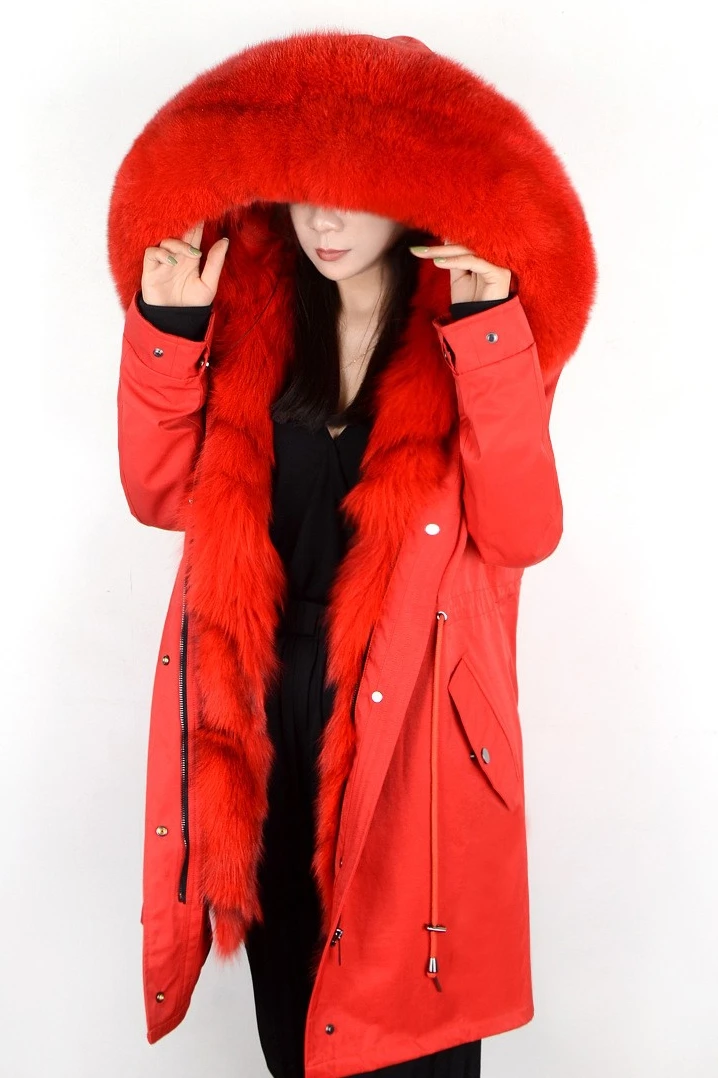Теплые парки с натуральным мехом женские зимние длинные меховые лисьим съемная