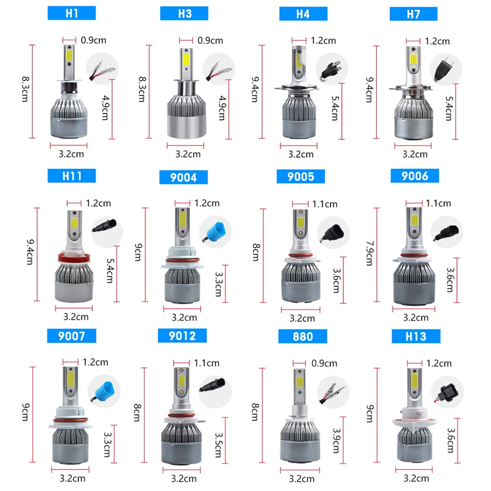 

1Pair H7 LED Headlight Bulb H1 H8 H9 H11 9005 9012 9-36V 7600LM 6000K White 36W COB Auto LED Light Bulb Waterproof Car Headlight