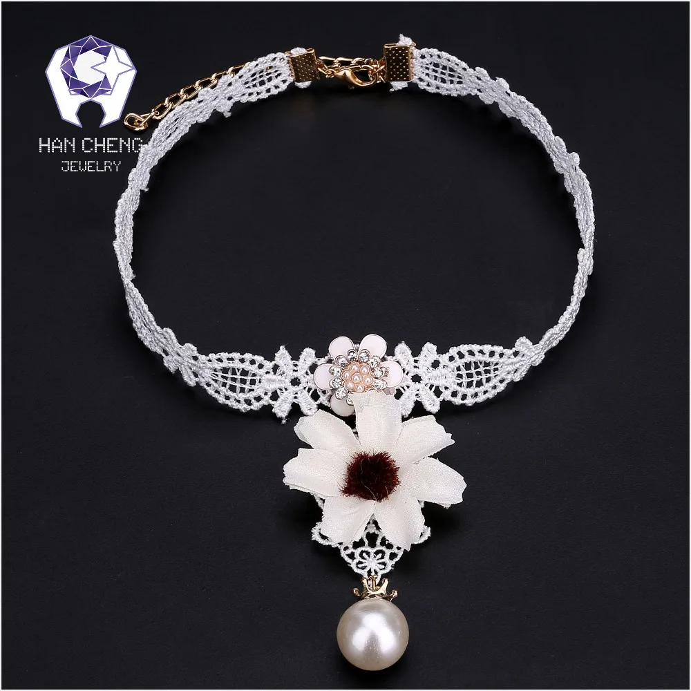 HanCheng новинка модное женское колье с белым цветком кружевом жемчугом лентой