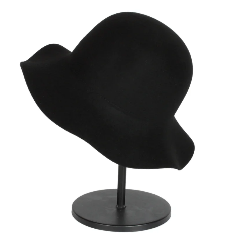 

High Quality fashion Women 100% wool felt hat Lady Vintage Solid Color wide brim Bucket hats Wholesale