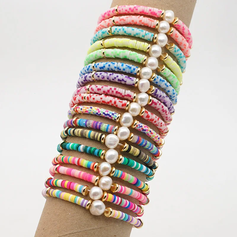 

Fashion Multicolor Boho Handmade Polymer Clay Beaded Pearl Bracelets for Women Personality Jewelry