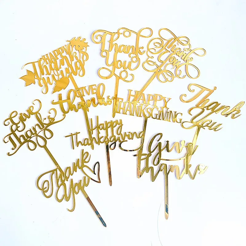 

1Pc THANKSGIVING Party Cake Topper Acrylic Gold Cake Toppers Party Supplies Cake Decorations
