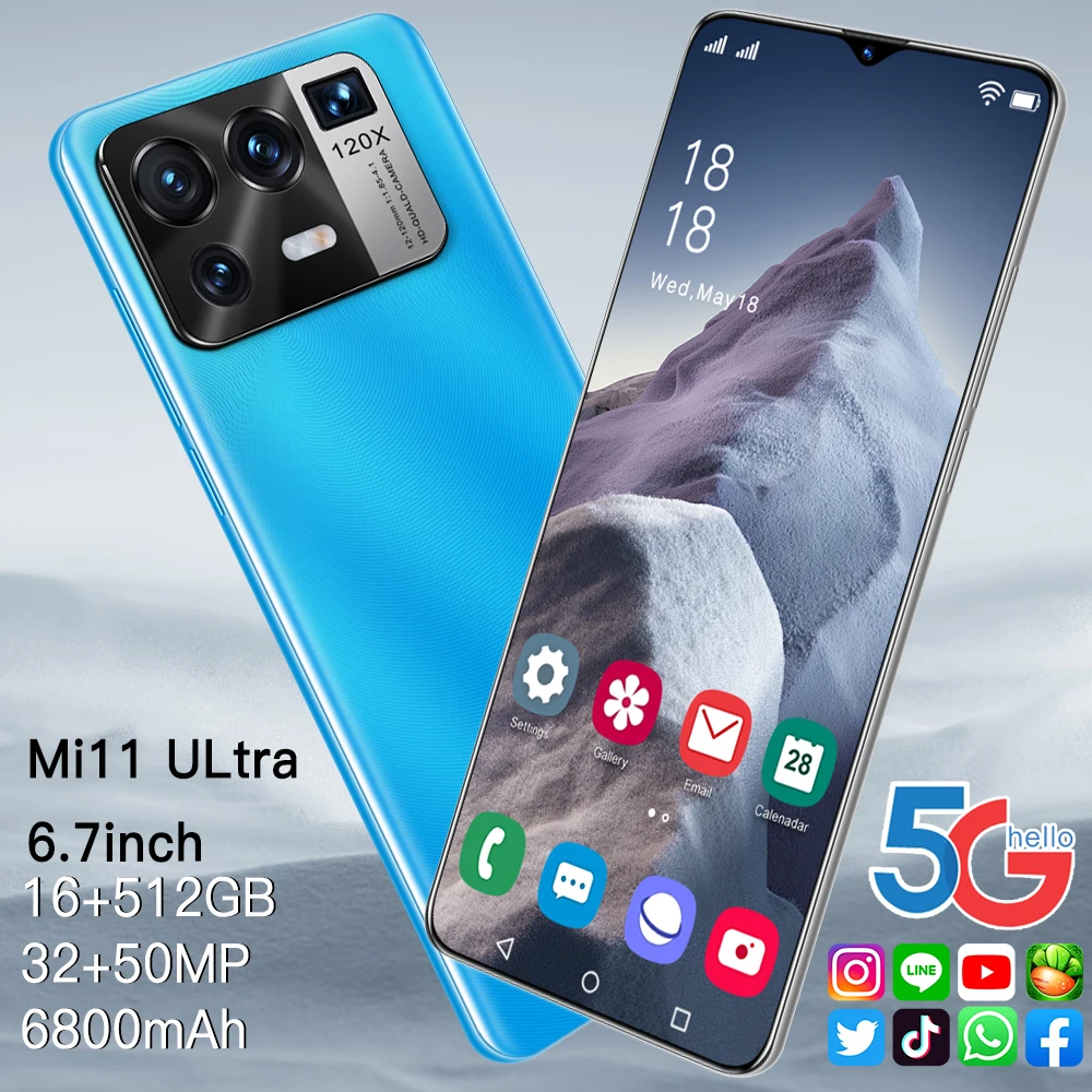 

Mi 11 Ultra 6.7 Inch Global Version Mi Smartphone 16G+512GB ROM 6800mAh Android 11.0 Unlocked 5G Mobile Phone Support Google GPS