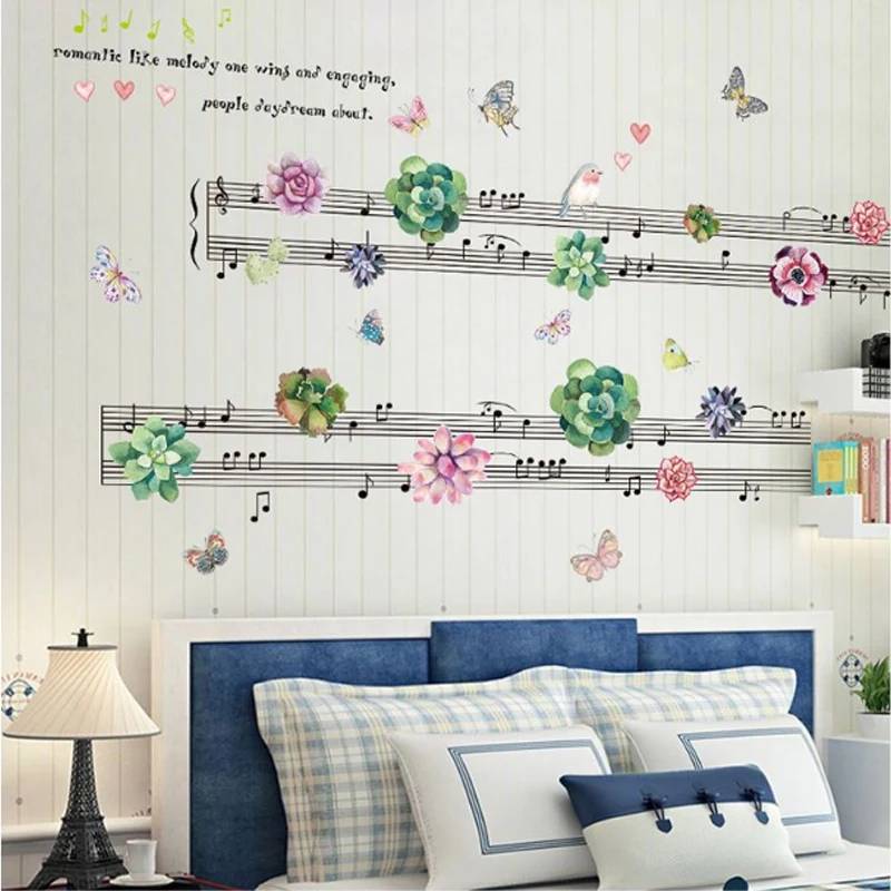 Настенные Стикеры с изображением пианино-ключа и цветов для детской комнаты