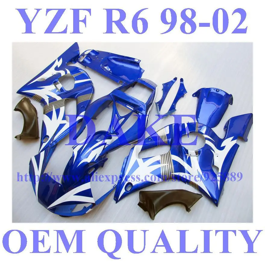 

Injection 100%NEW blue white fairings for Yamaha YZF-R6 98-02 YZF R6 98 99 00 01 02 YZF 600 R6 1998 - 2002 #11RT fairing kits DA