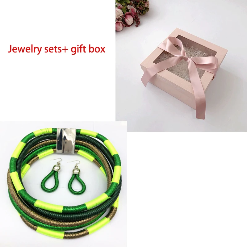 green set and box Liffly, Брендовое ожерелье, серьги, многослойное плетенное ювелирное изделие, колье, ожерелье для невесты, свадебные африканские бусы, ювелирный набор для женщин - Окраска металла: green set and box