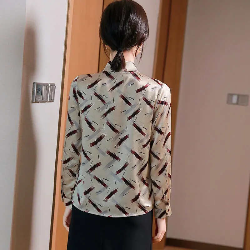 

Natural Silk Shirt Women's 2021 New Satin Blouse Elegant Office Lady Tops