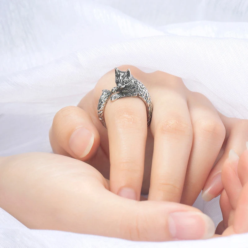 

Silver Index Finger Ring Open Ring Unisex Men's ring Women Lotus Heart Sutra Wing Black Cat Buddha Pixiou Rings For Religion