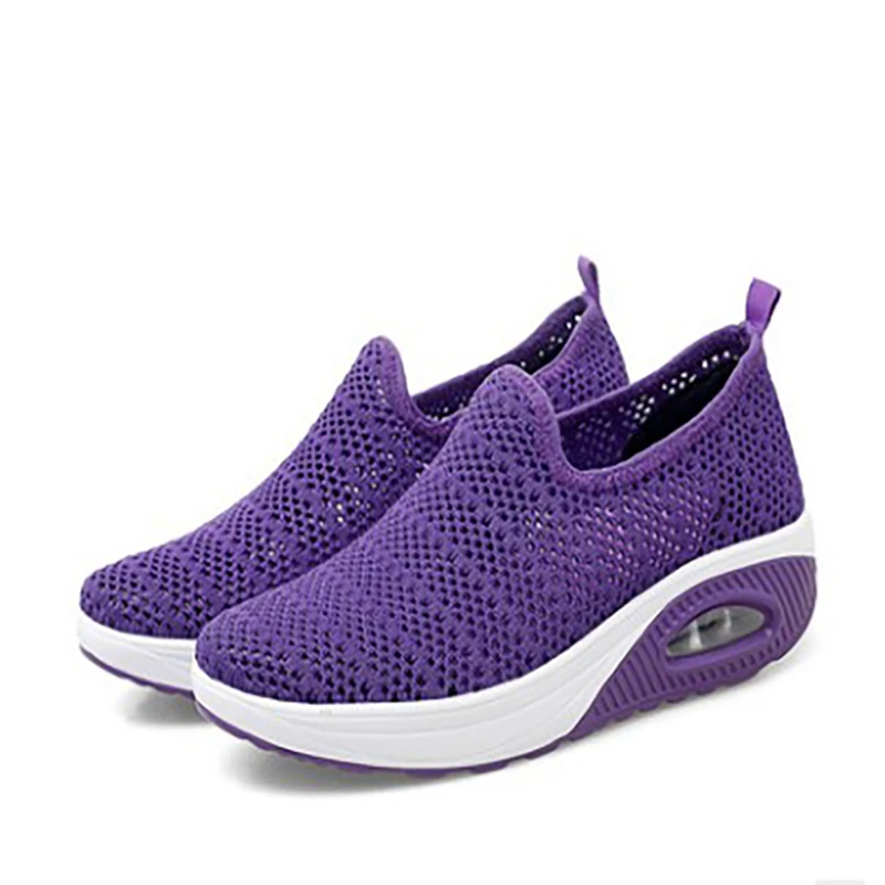 

Summer Breathable Mesh Casual Women's Sports Shoes Rubber Chunky Wedges Thick Bottom Female Sneakers Black Shallow Vulcanize Sho