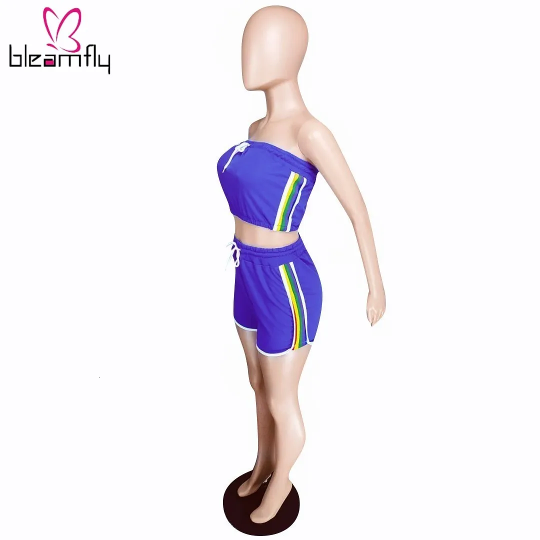 Новинка 2019 Женский Летний Топ без бретелек с радужными полосками и шорты