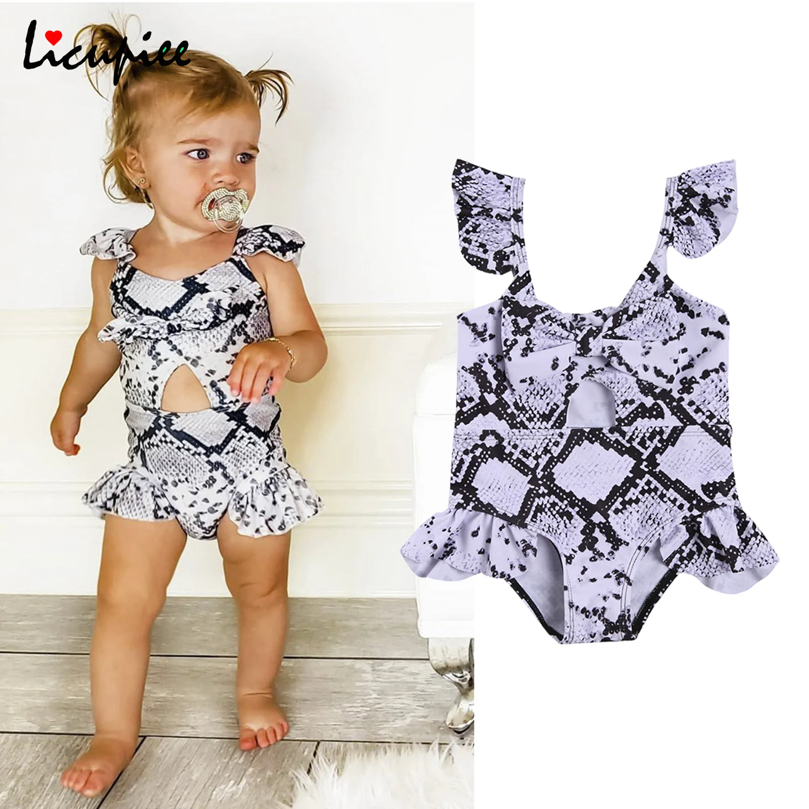 

Kid's Snake Skin Bodysuit Pattern One Piece Swimwear O- Neck Fashion Sleeveless Triangle Crotch Bodysuit 1-4 Years
