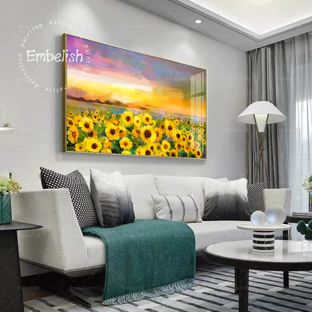 Настенные постеры с ручным рисунком подсолнуха в полях Красивый Ландшафт