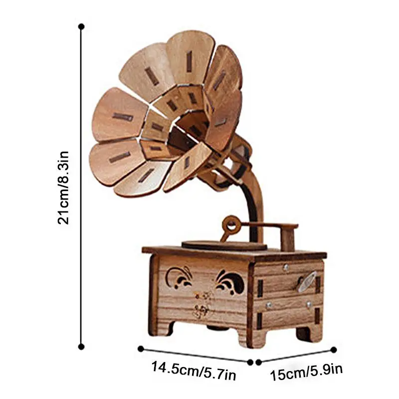 

Wooden Horn Figurines Miniatures Creative Gramophone Musical Boxes Retro Birthday Presents Vintage Home Decoration Accessories