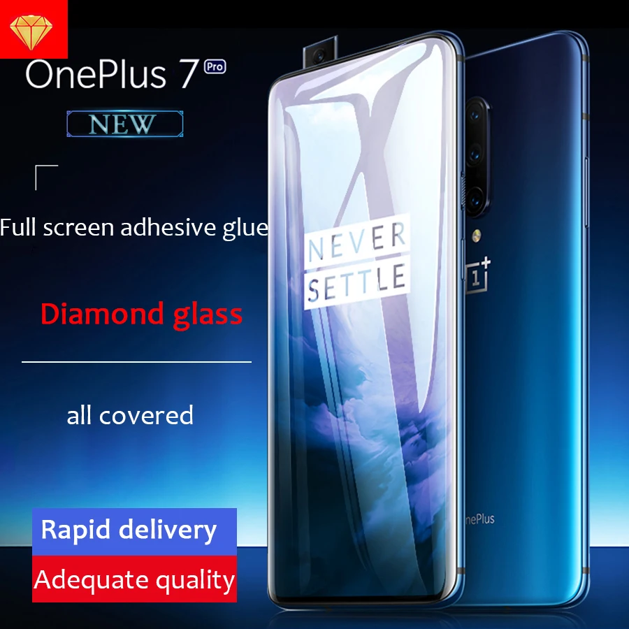 Полностью клейкое закаленное стекло для защиты экрана Oneplus 7T Pro 8 3D изогнутое