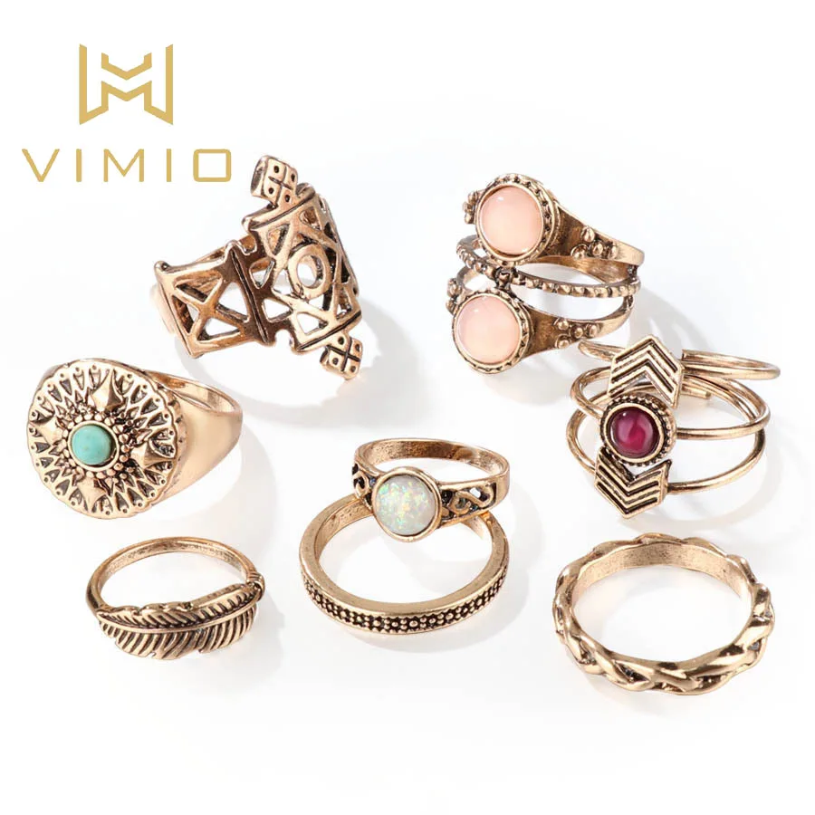 Новое поступление 8 шт./компл. Опаловое кольцо миди для женщин античное золото