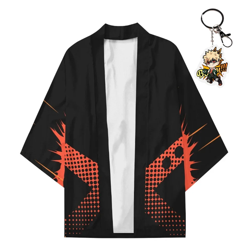 

Anime My Hero Academia Bakugou Katsuki Cloak Kimono Cardigan Robe One Piece Cospaly Costume With Keychain