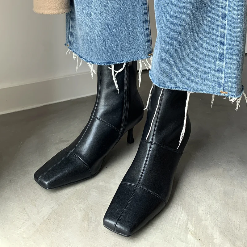 

Genuine Leather Square Toe Chelsea Boots High Heels Winter Warm Women Short Ankle Boots ElegantDancing Shoes Woman