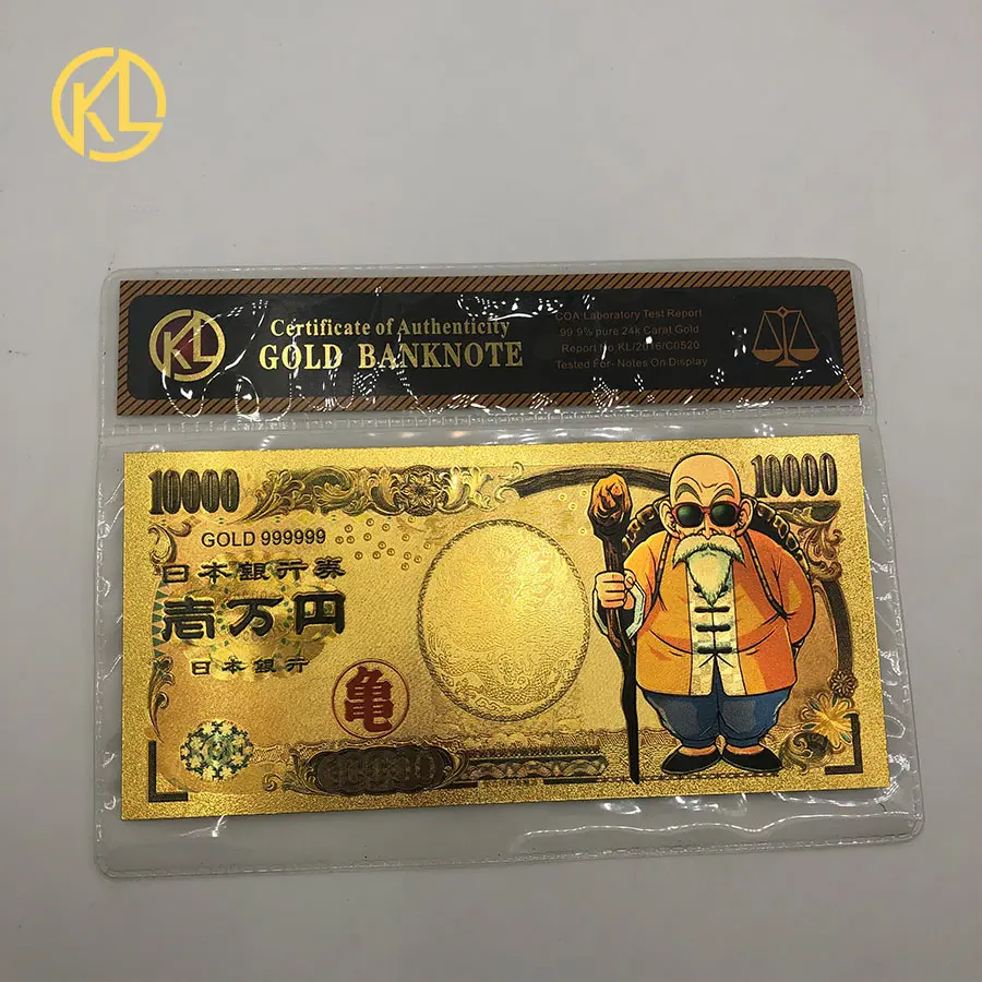 5 шт. или 10 шт./лот, японский dragon ball z Master Roshi 10000 Yen, Золотые пластиковые банкноты для детской классической коллекции памяти - Цвет: Dragon Ball2-COA